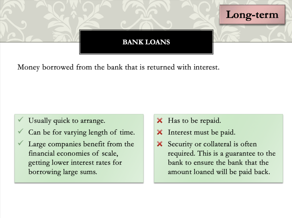 Sources of Finance Presentation Notes